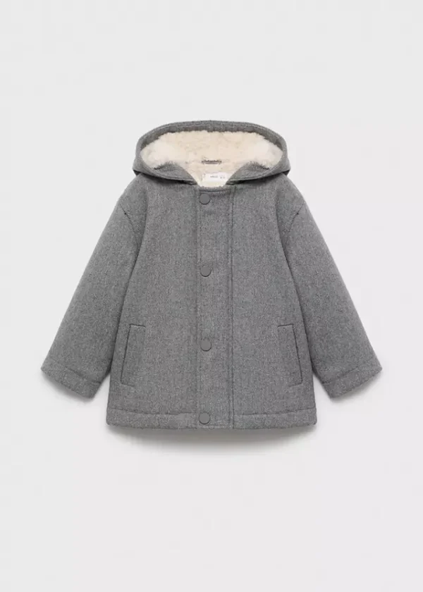 Hooded coat with shearling-effect lining