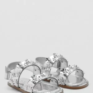 Sandals with metallic flower