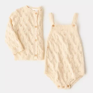 Cotton openwork knitted romper